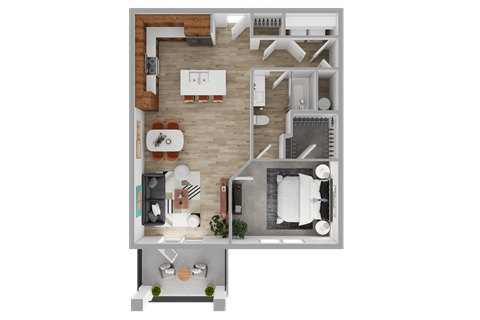 Floor plan for 1 bed, 1 bath, 751 sqft